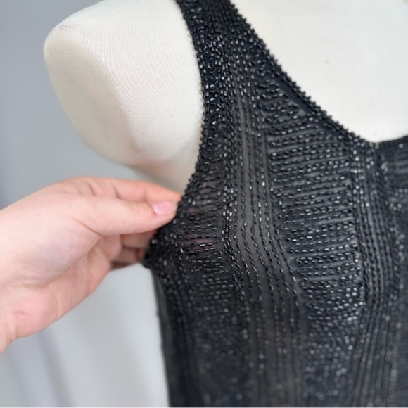 Vintage 1990s Flapper Gatsby Silk Beaded Scalloped Hem Tank Top - Picture 3 of 3